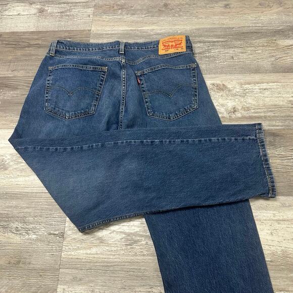 Levis 505 Dark Wash Blue Mens 36x30‎ Regular Straight Faded Denim Jeans Red Tab - Picture 3 of 12